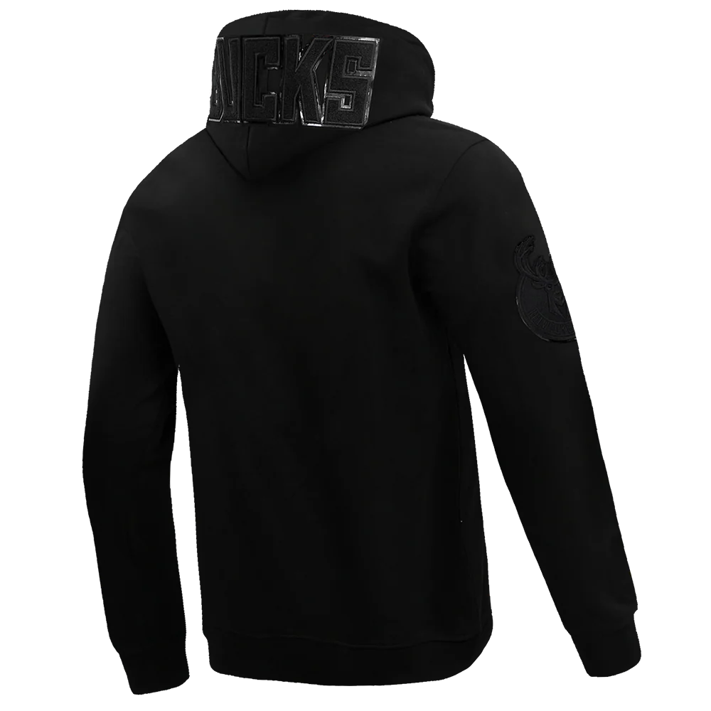 NBA MILWAUKEE BUCKS TRIPLE BLACK LOGO MEN'S PULLOVER HOODIE (BLACK) - Image 12