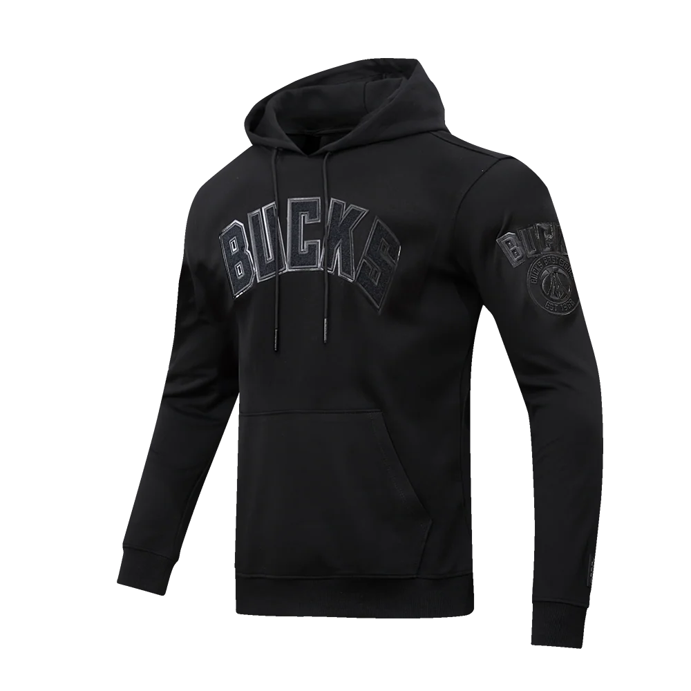 NBA MILWAUKEE BUCKS TRIPLE BLACK LOGO MEN'S PULLOVER HOODIE (BLACK) - Image 2