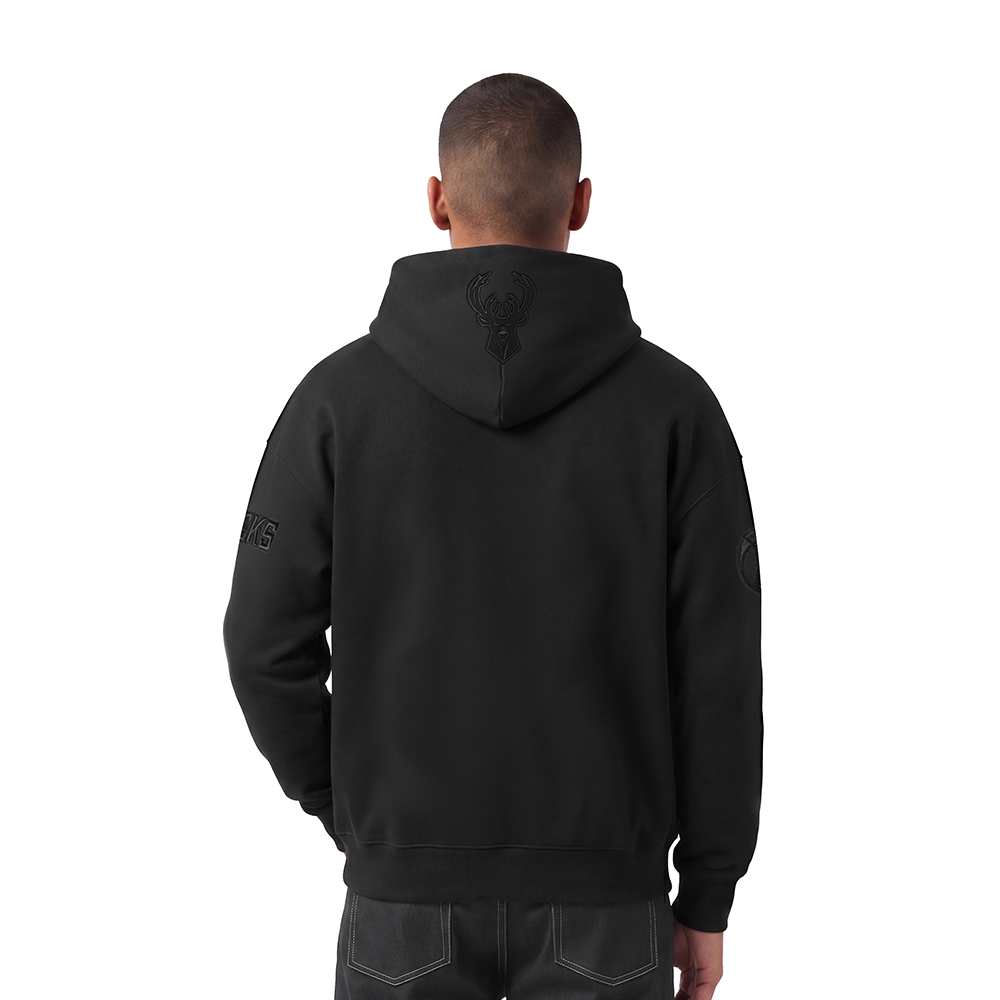NBA MILWAUKEE BUCKS NEUTRAL MEN'S DROP SHOULDER PULLOVER HOODIE (BLACK) - Image 2