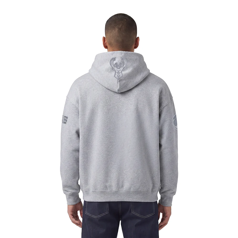 NBA MILWAUKEE BUCKS NEUTRAL MEN'S DROP SHOULDER PULLOVER HOODIE (DARK HEATHER GRAY) - Image 2
