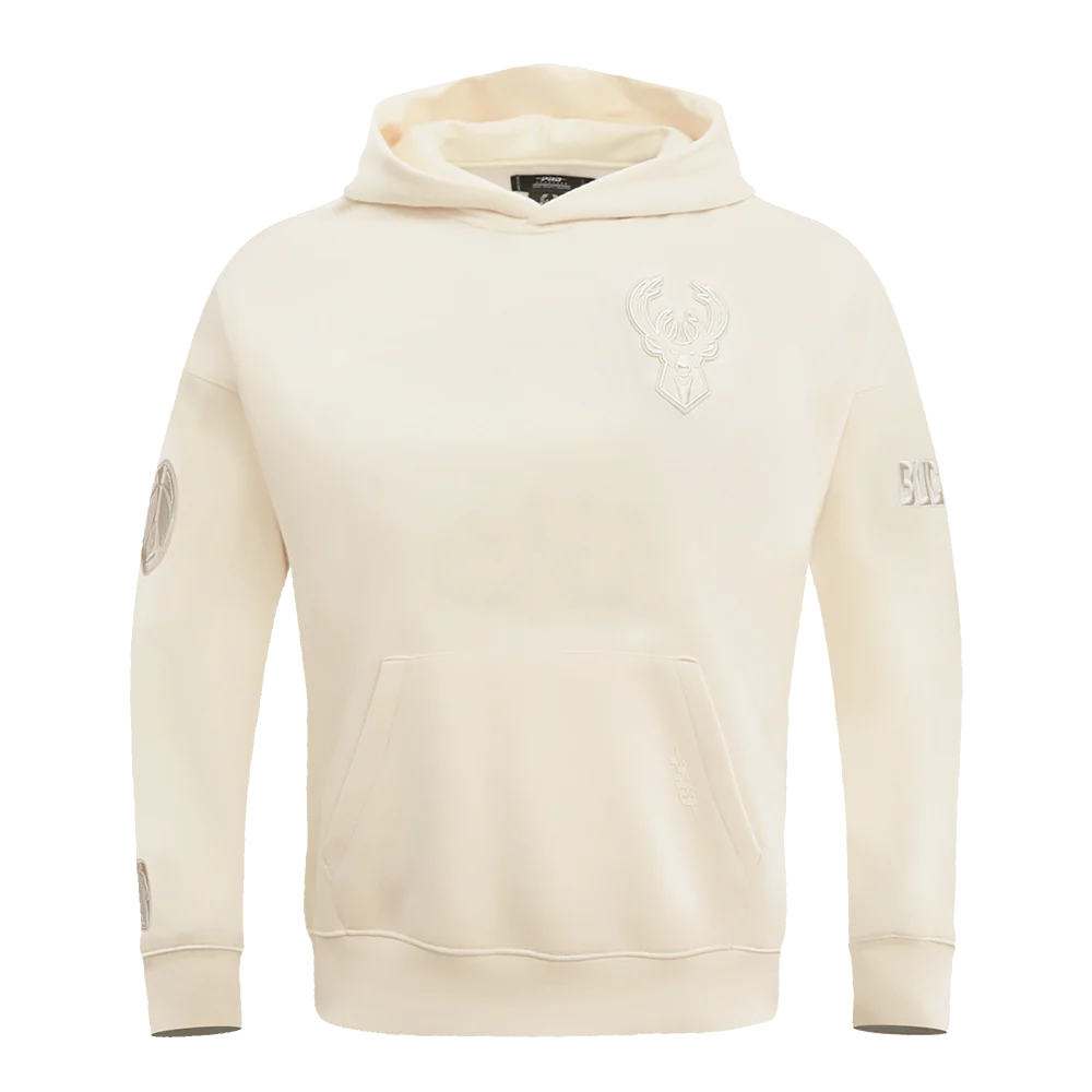NBA MILWAUKEE BUCKS NEUTRAL DROP SHOULDER MEN'S PULLOVER HOODIE (EGGSHELL)