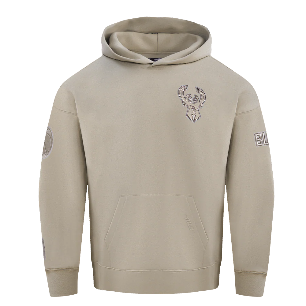 NBA MILWAUKEE BUCKS NEUTRAL MEN'S DROP SHOULDER PULLOVER HOODIE (TAUPE) - Image 3