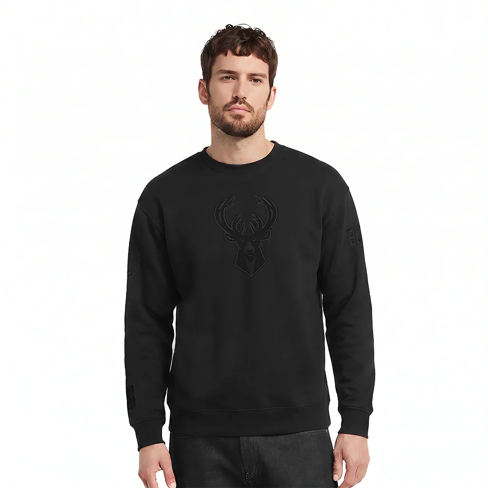 NBA MILWAUKEE BUCKS NEUTRAL MEN'S DROP SHOULDER FLC CREWNECK (BLACK)