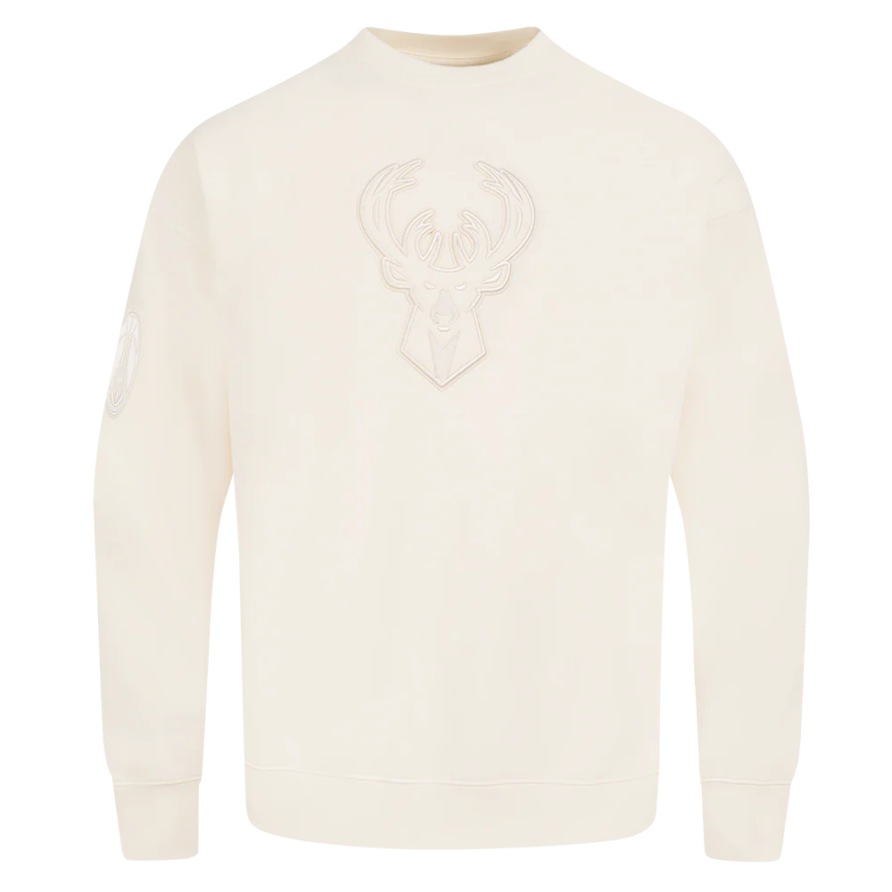 NBA MILWAUKEE BUCKS NEUTRAL MEN'S DROP SHOULDER FLC CREWNECK (EGGSHELL)