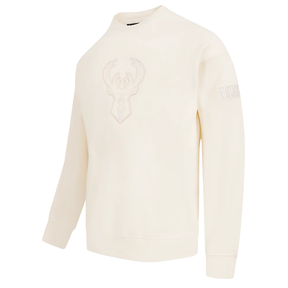 NBA MILWAUKEE BUCKS NEUTRAL MEN'S DROP SHOULDER FLC CREWNECK (EGGSHELL) - Image 2