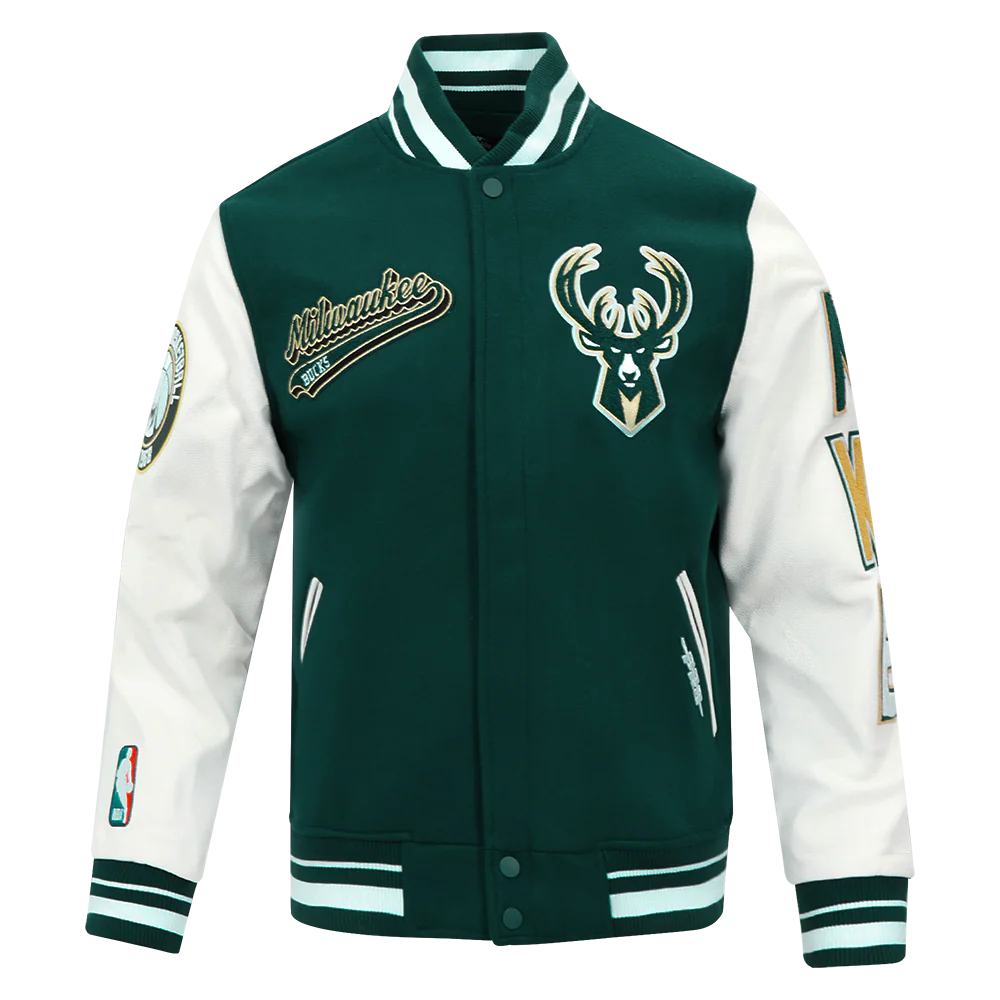 NBA MILWAUKEE BUCKS SCRIPT TAIL MEN'S RIB WOOL VARSITY (FOREST GREEN/WHITE)