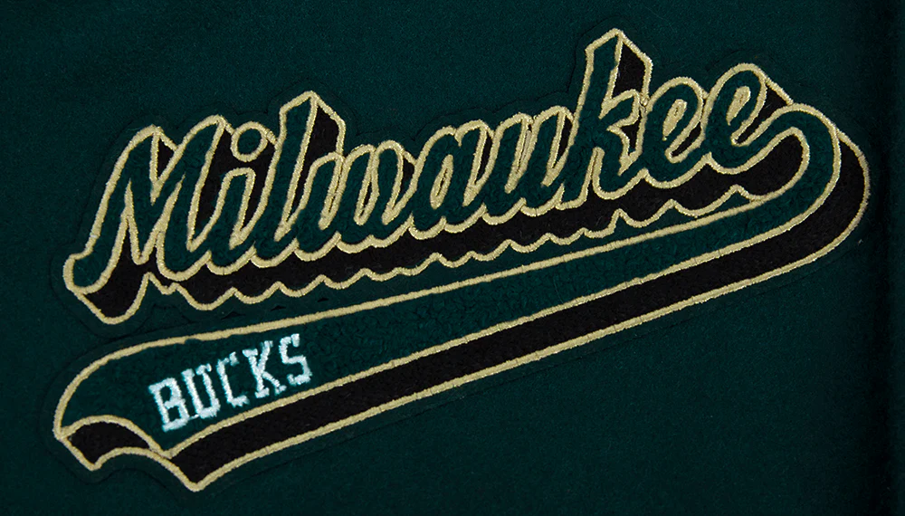NBA MILWAUKEE BUCKS SCRIPT TAIL MEN'S RIB WOOL VARSITY (FOREST GREEN/WHITE) - Image 6