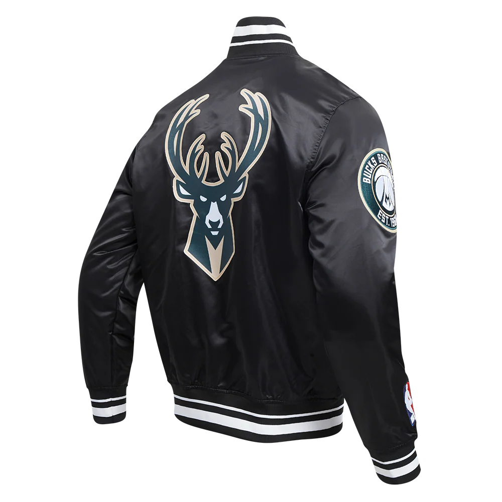 NBA MILWAUKEE BUCKS SCRIPT TAIL MEN'S SATIN JACKET (BLACK) - Image 4