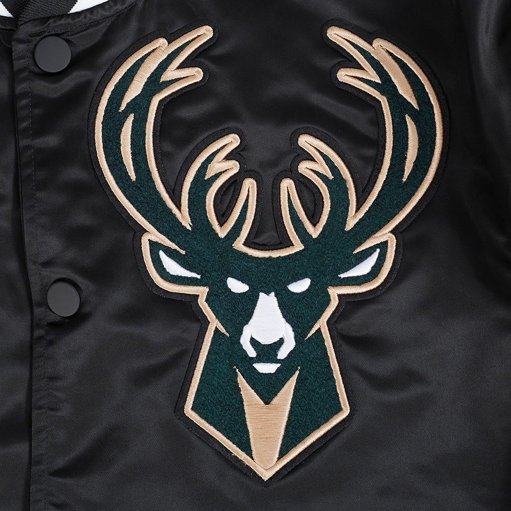 NBA MILWAUKEE BUCKS MASHUP MEN'S RIB SATIN JACKET (BLACK) - Image 12