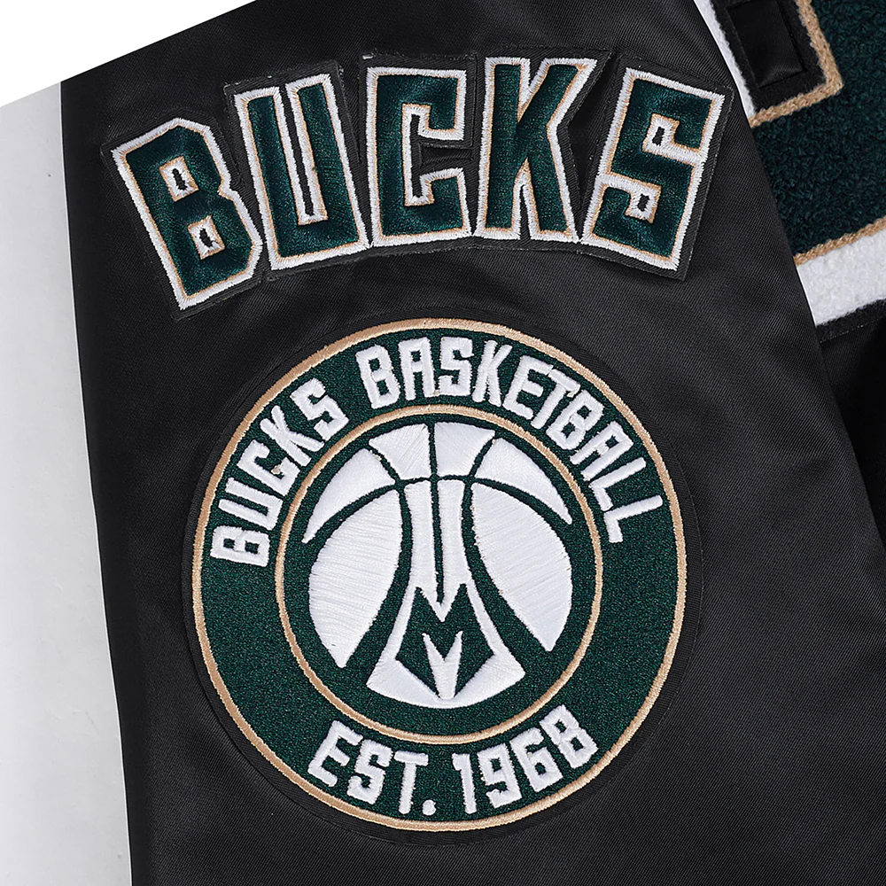 NBA MILWAUKEE BUCKS MASHUP MEN'S RIB SATIN JACKET (BLACK) - Image 9