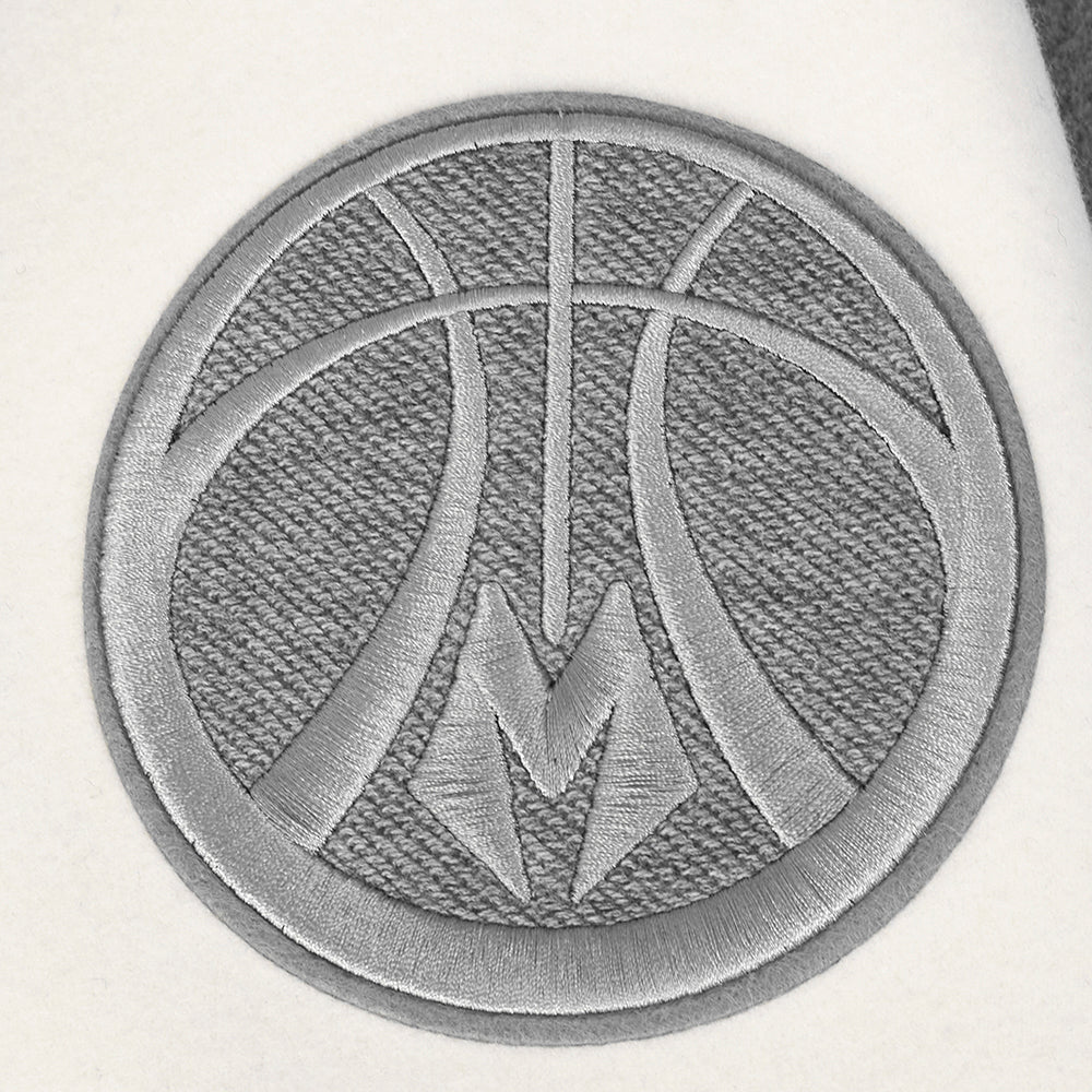 NBA MILWAUKEE BUCKS REVERSE FRENCH TERRY MEN'S COLOR BLOCK WOOL VARSITY JACKET (BLACK/GRAY/EGGSHELL) - Image 7