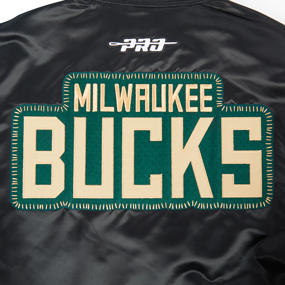 NBA MILWAUKEE BUCKS DIY PICK STITCH MEN'S RIB SATIN JACKET (BLACK) - Image 11