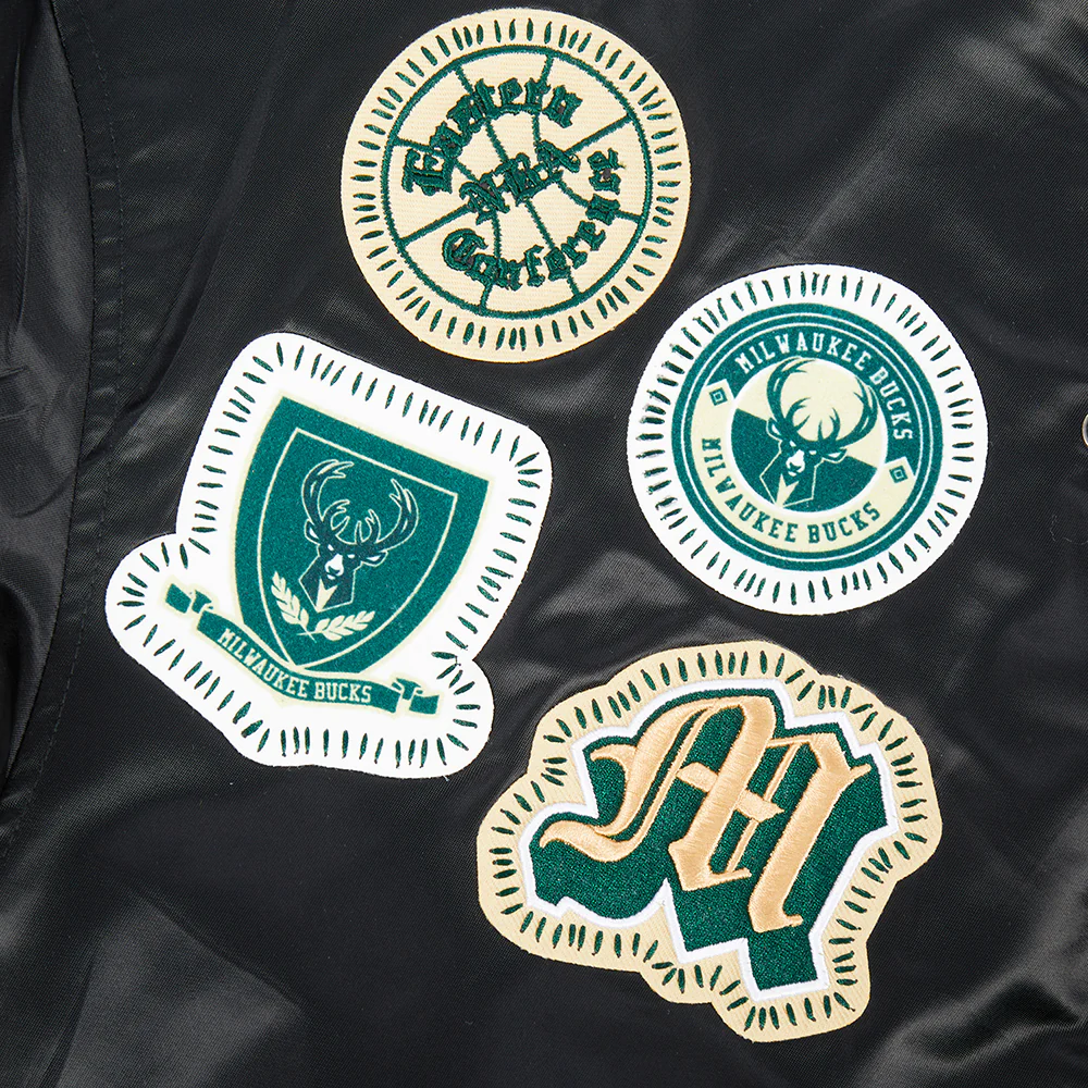 NBA MILWAUKEE BUCKS DIY PICK STITCH MEN'S RIB SATIN JACKET (BLACK) - Image 5