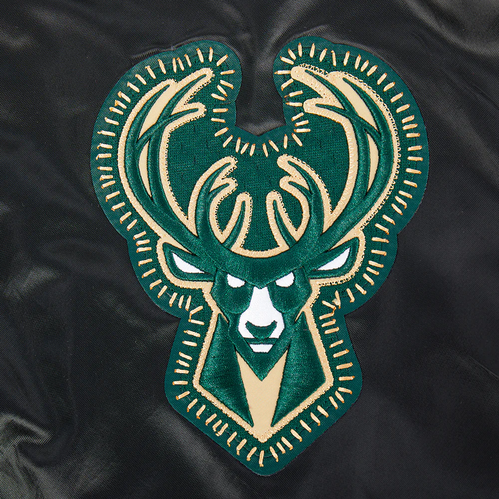 NBA MILWAUKEE BUCKS DIY PICK STITCH MEN'S RIB SATIN JACKET (BLACK) - Image 6