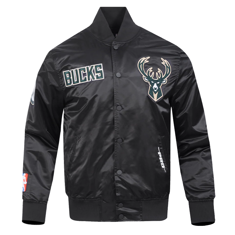 NBA MILWAUKEE BUCKS SOUVENIR MEN'S SATIN JACKET (BLACK)