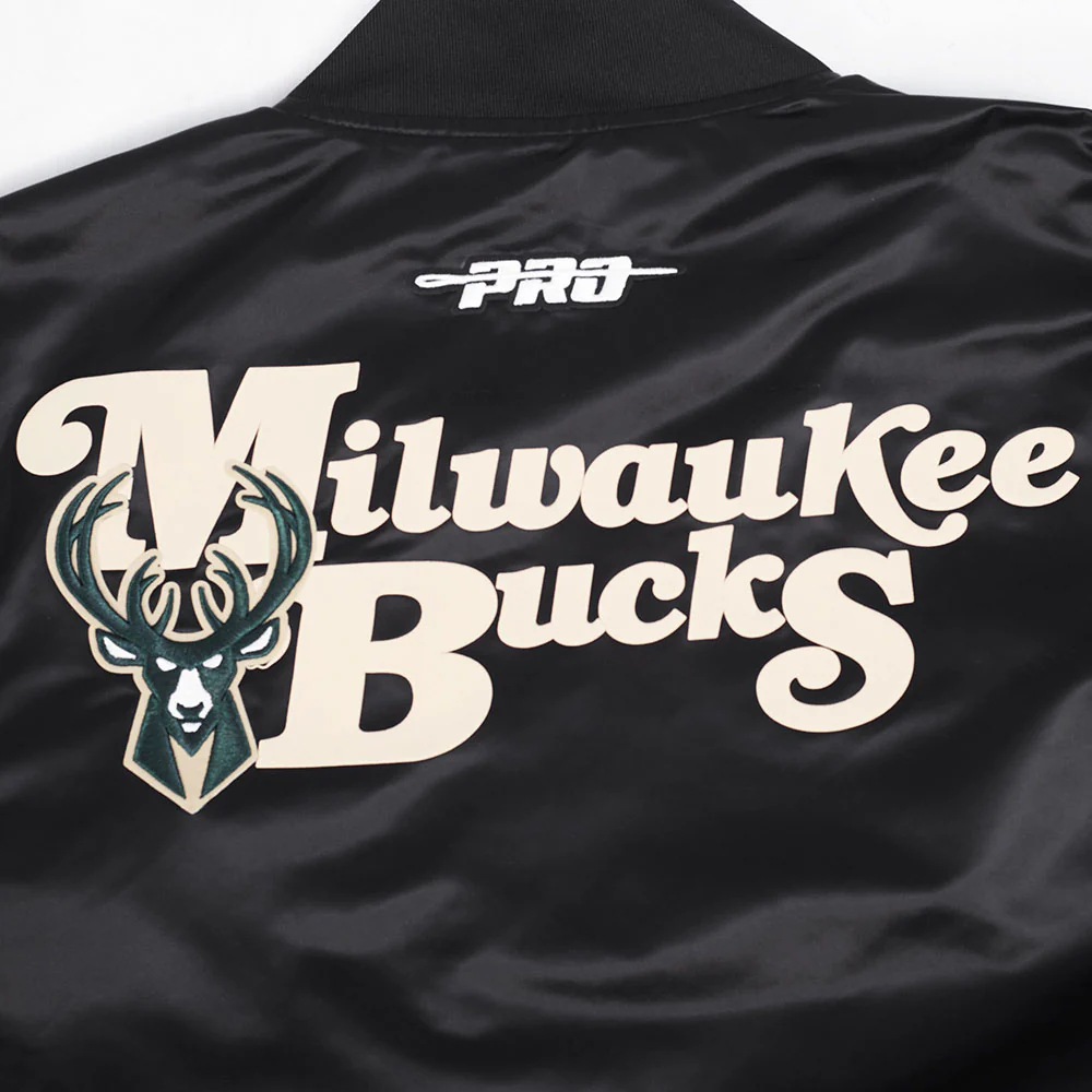 NBA MILWAUKEE BUCKS SOUVENIR MEN'S SATIN JACKET (BLACK) - Image 5