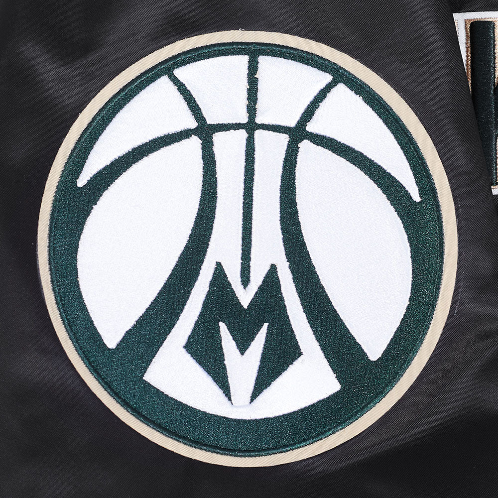 NBA MILWAUKEE BUCKS SOUVENIR MEN'S SATIN JACKET (BLACK) - Image 8