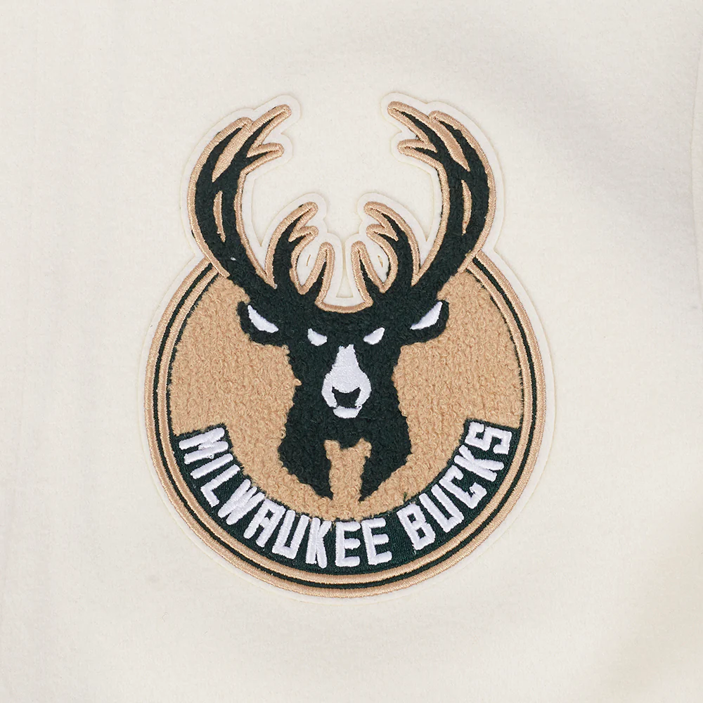 NBA MILWAUKEE BUCKS CITY EDITION 25-26 MEN'S RIB WOOL VARSITY JACKET (EGGSHELL/ROYAL BLUE) - Image 10