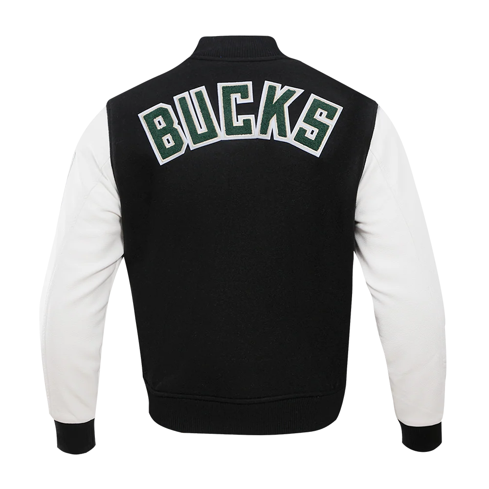 NBA MILWAUKEE BUCKS CLASSIC WOOL MEN'S VARSITY JACKET (BLACK/WHITE) - Image 3
