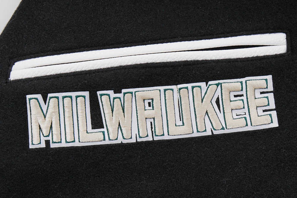 NBA MILWAUKEE BUCKS CLASSIC WOOL MEN'S VARSITY JACKET (BLACK/WHITE) - Image 6