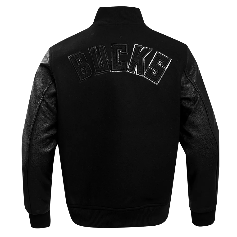 NBA MILWAUKEE BUCKS TRIPLE BLACK PRO MEN'S VARSITY JACKET (TRIPLE BLACK) - Image 4