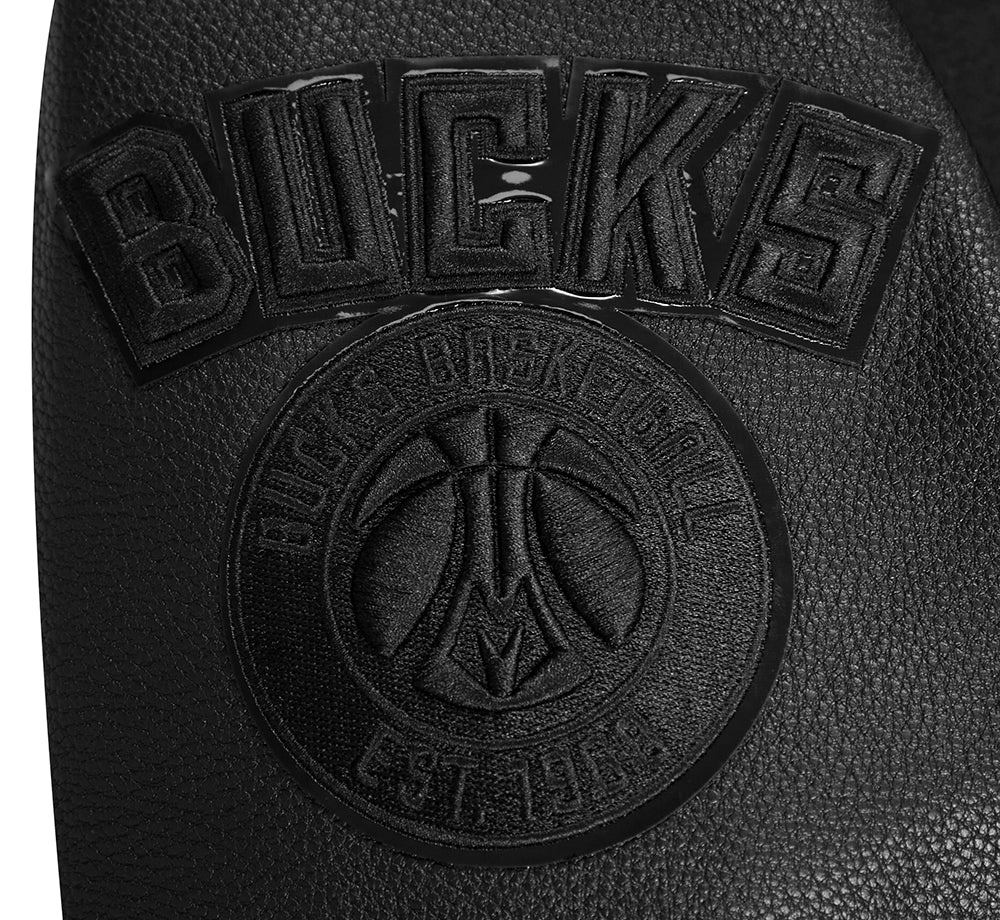 NBA MILWAUKEE BUCKS TRIPLE BLACK PRO MEN'S VARSITY JACKET (TRIPLE BLACK) - Image 8