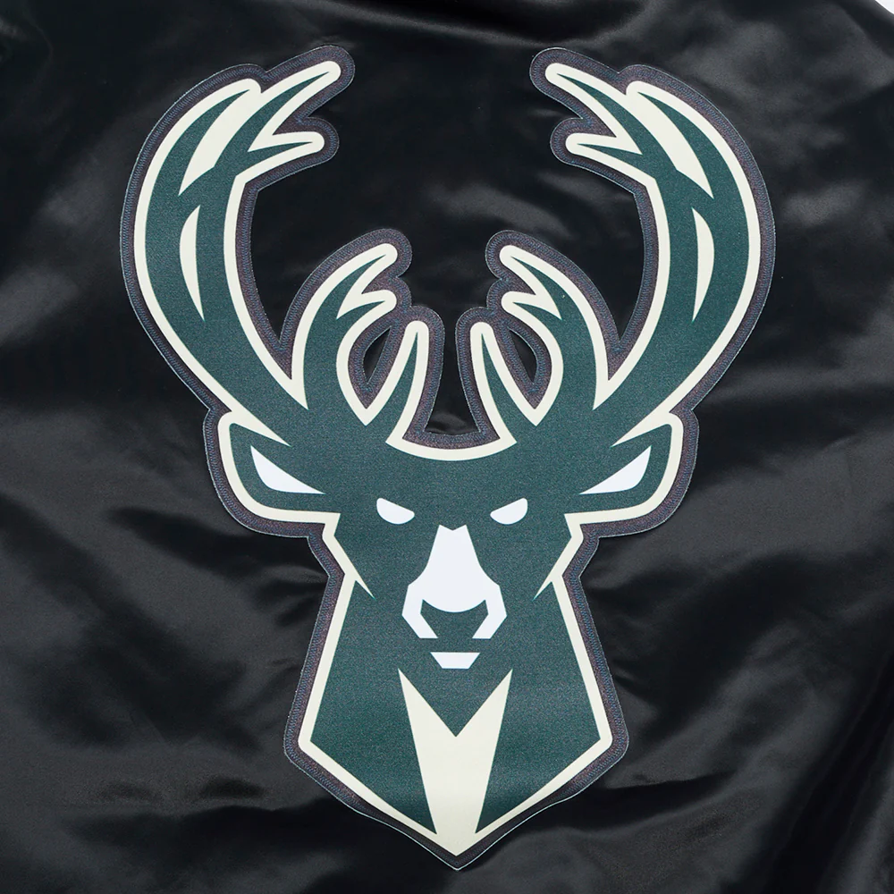 NBA MILWAUKEE BUCKS BIG LOGO MEN'S SATIN JACKET (BLACK) - Image 10