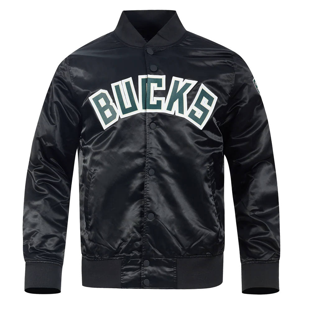 NBA MILWAUKEE BUCKS BIG LOGO MEN'S SATIN JACKET (BLACK) - Image 3