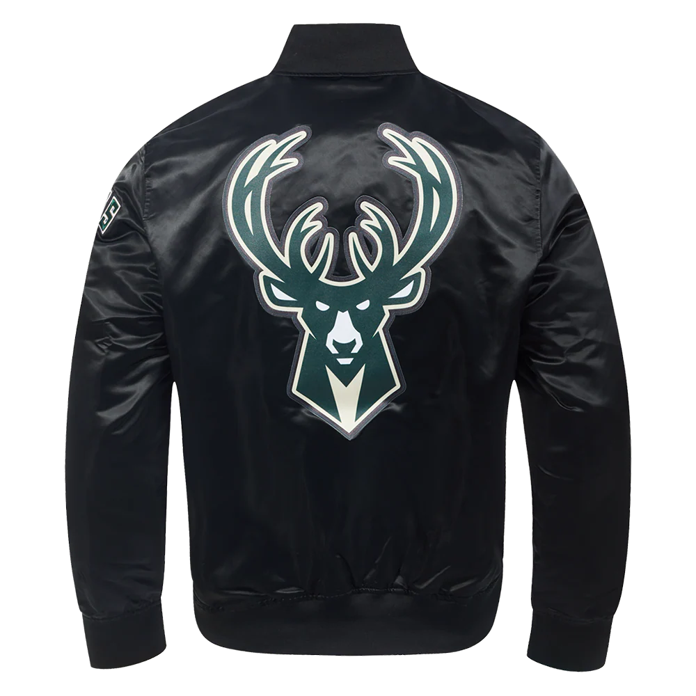 NBA MILWAUKEE BUCKS BIG LOGO MEN'S SATIN JACKET (BLACK) - Image 5