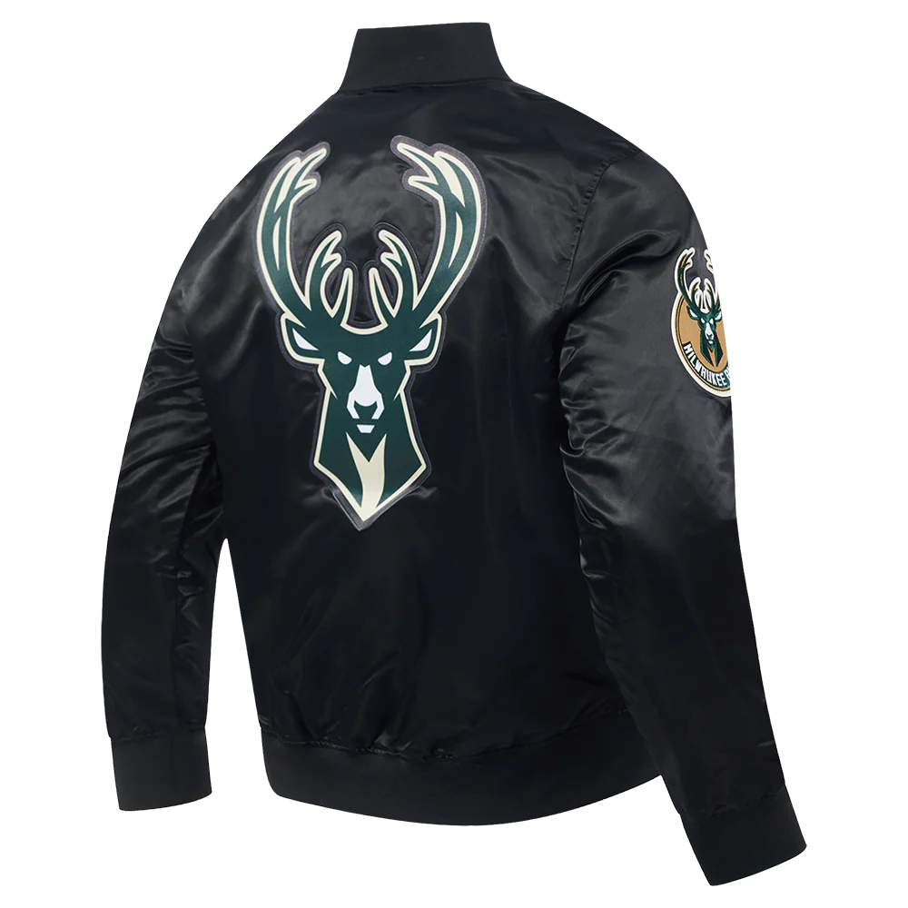 NBA MILWAUKEE BUCKS BIG LOGO MEN'S SATIN JACKET (BLACK) - Image 6