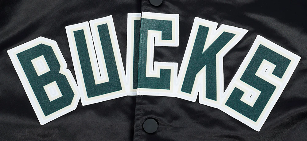 NBA MILWAUKEE BUCKS BIG LOGO MEN'S SATIN JACKET (BLACK) - Image 7