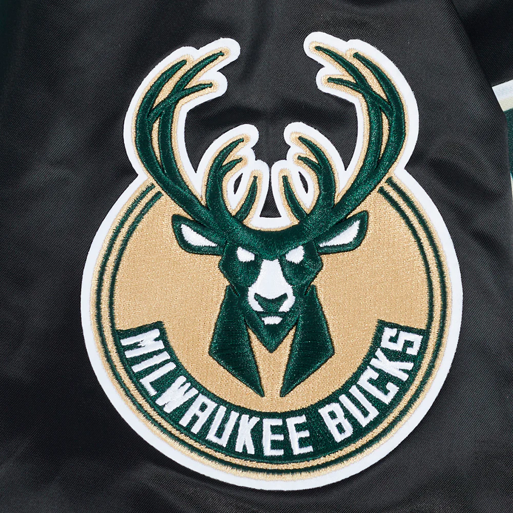 NBA MILWAUKEE BUCKS BIG LOGO MEN'S SATIN JACKET (BLACK) - Image 8