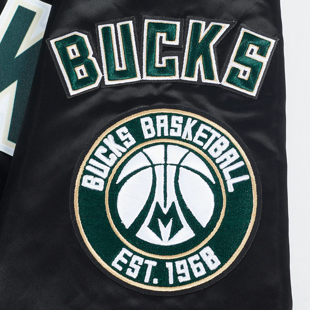 NBA MILWAUKEE BUCKS BIG LOGO MEN'S SATIN JACKET (BLACK) - Image 9