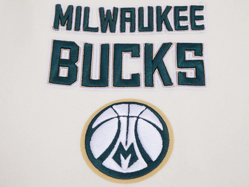 NBA MILWAUKEE BUCKS RETRO CLASSIC MEN'S RIB WOOL VARSITY JACKET (EGGSHELL/BLACK) - Image 5