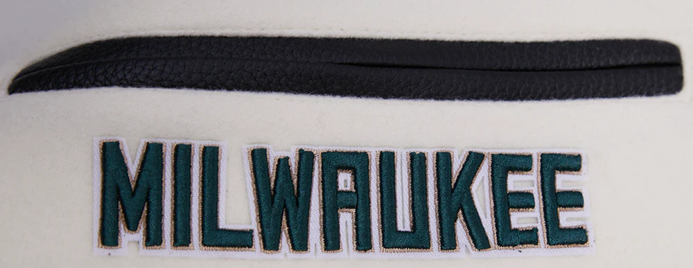 NBA MILWAUKEE BUCKS RETRO CLASSIC MEN'S RIB WOOL VARSITY JACKET (EGGSHELL/BLACK) - Image 7