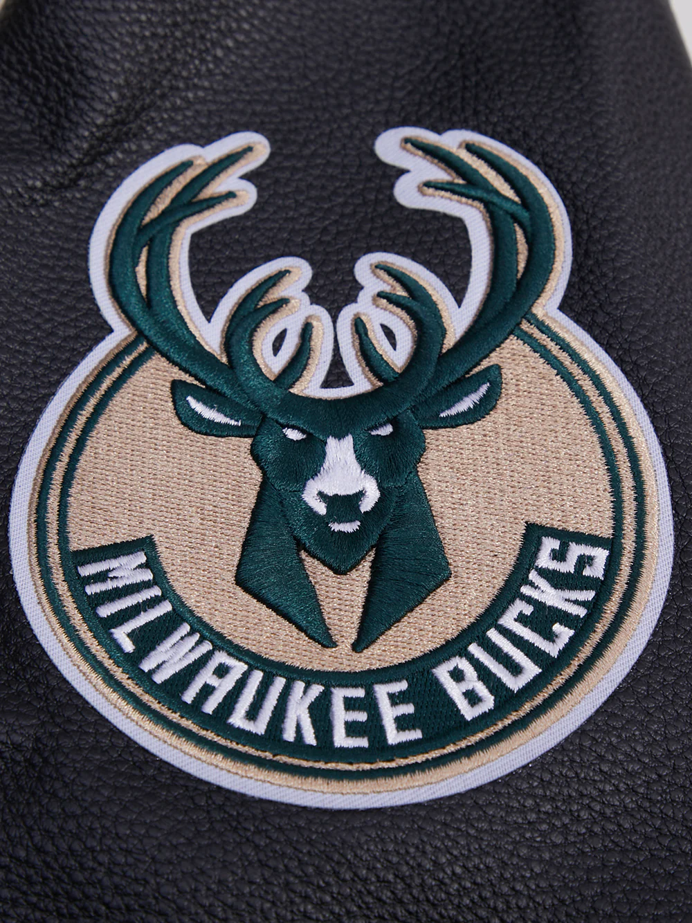 NBA MILWAUKEE BUCKS RETRO CLASSIC MEN'S RIB WOOL VARSITY JACKET (EGGSHELL/BLACK) - Image 9