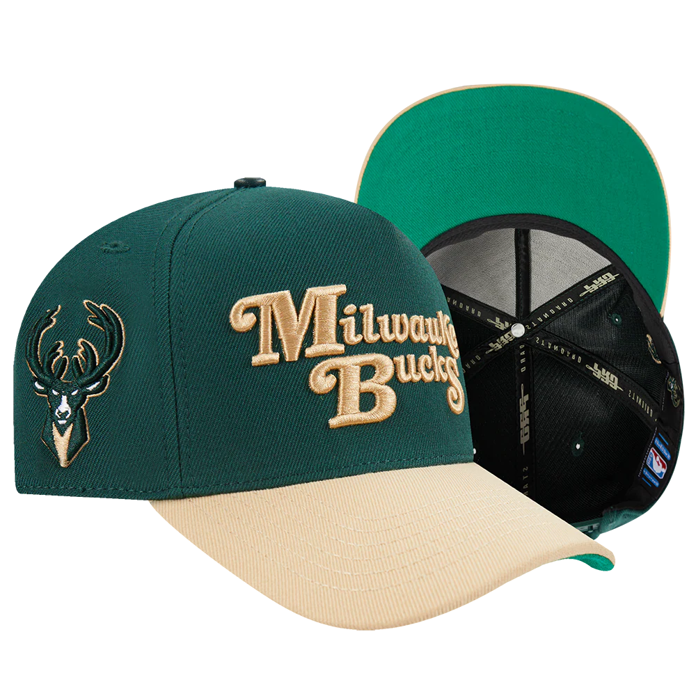 NBA MILWAUKEE BUCKS SOUVENIR MEN'S PINCH FRONT SNAPBACK HAT (FOREST GREEN) - Image 7