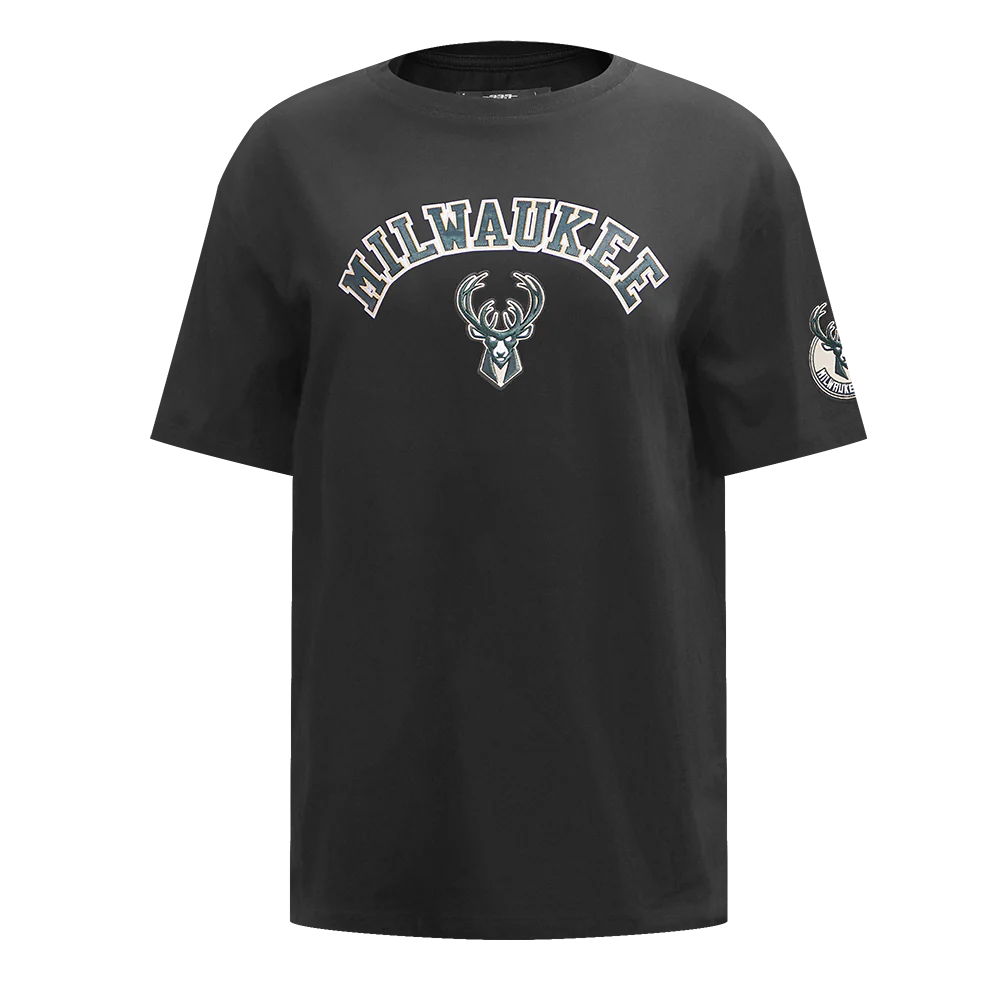 NBA MILWAUKEE BUCKS CLASSIC WIND WOMEN'S CTN BF TEE (BLACK)