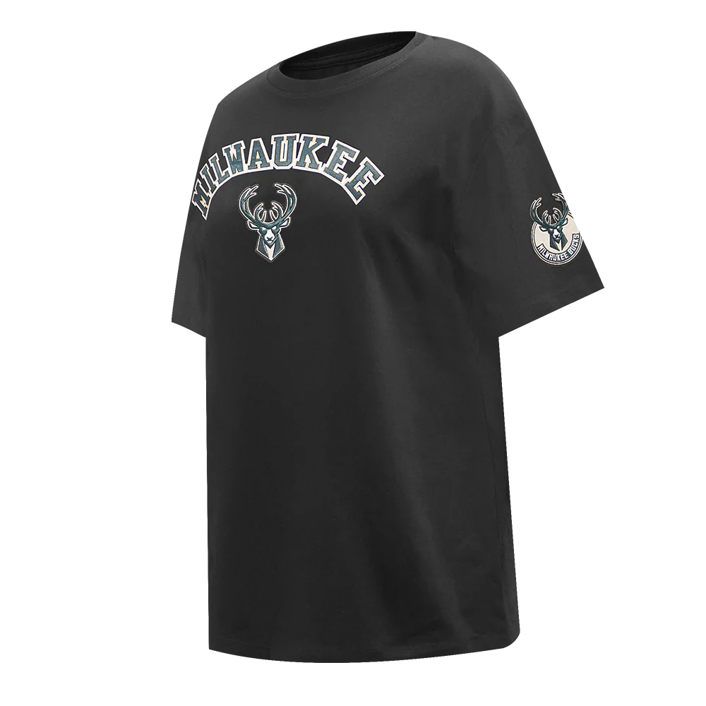 NBA MILWAUKEE BUCKS CLASSIC WIND WOMEN'S CTN BF TEE (BLACK) - Image 2