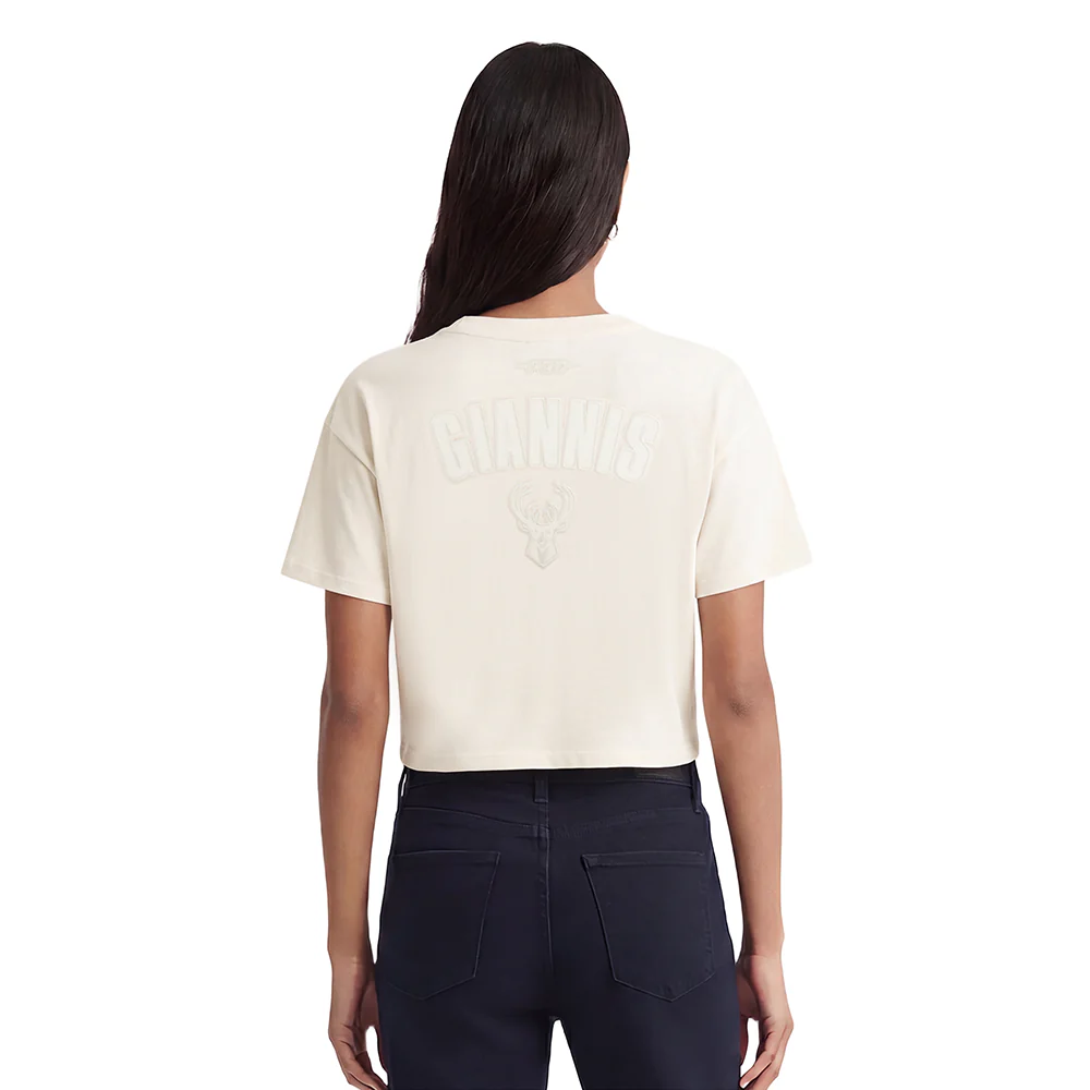 NBA MILWAUKEE BUCKS GIANNIS ANTETOKOUNMPO #34 NEUTRAL PNN WOMEN'S SJ BOXY TEE (EGGSHELL) - Image 2