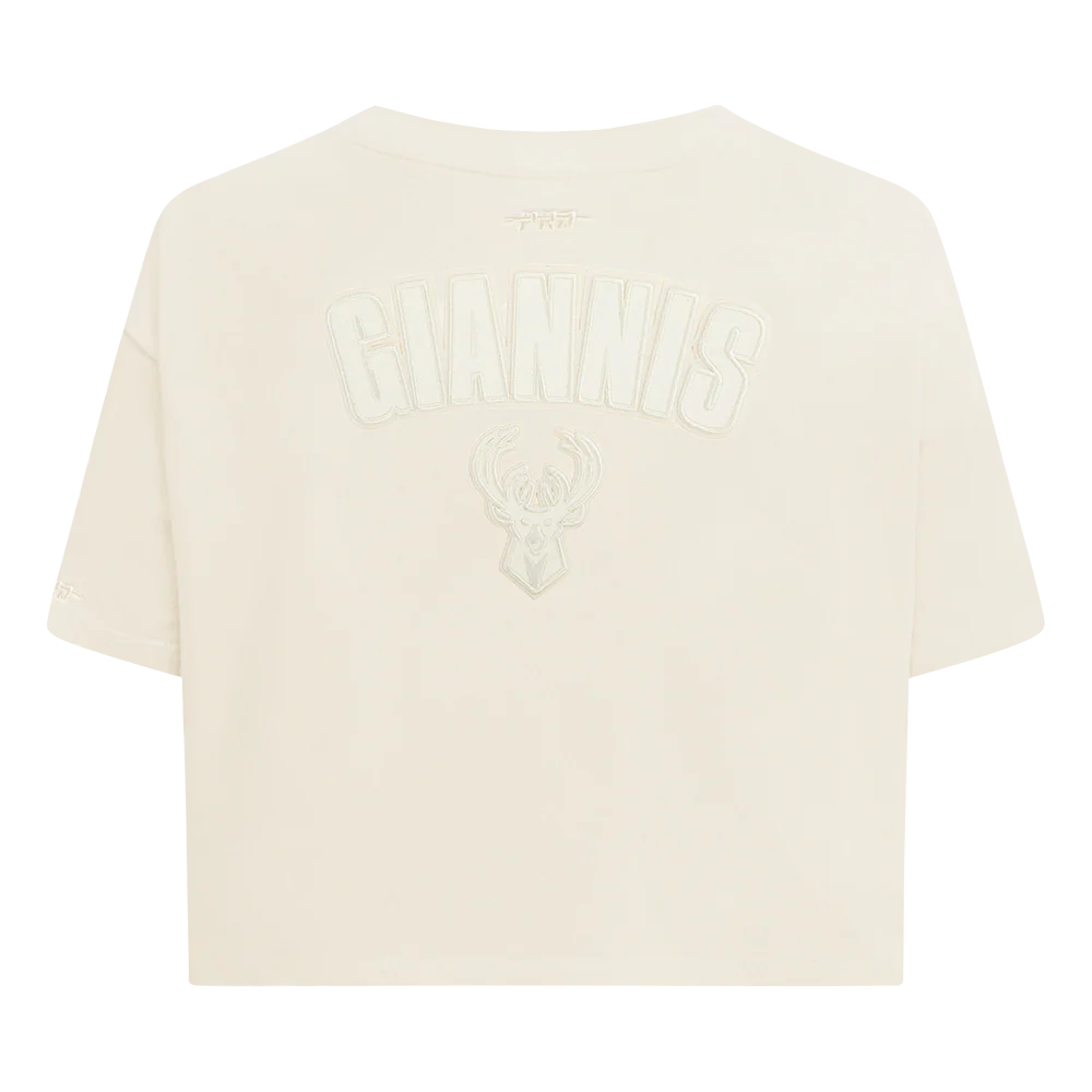 NBA MILWAUKEE BUCKS GIANNIS ANTETOKOUNMPO #34 NEUTRAL PNN WOMEN'S SJ BOXY TEE (EGGSHELL) - Image 5