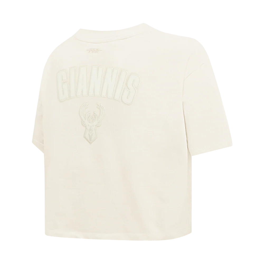 NBA MILWAUKEE BUCKS GIANNIS ANTETOKOUNMPO #34 NEUTRAL PNN WOMEN'S SJ BOXY TEE (EGGSHELL) - Image 6