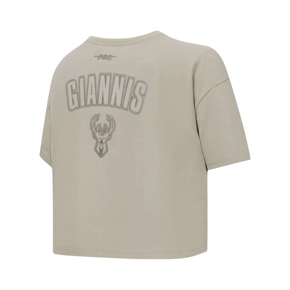 NBA MILWAUKEE BUCKS GIANNIS ANTETOKOUNMPO #34 NEUTRAL PNN WOMEN'S SJ BOXY TEE (TAUPE) - Image 6