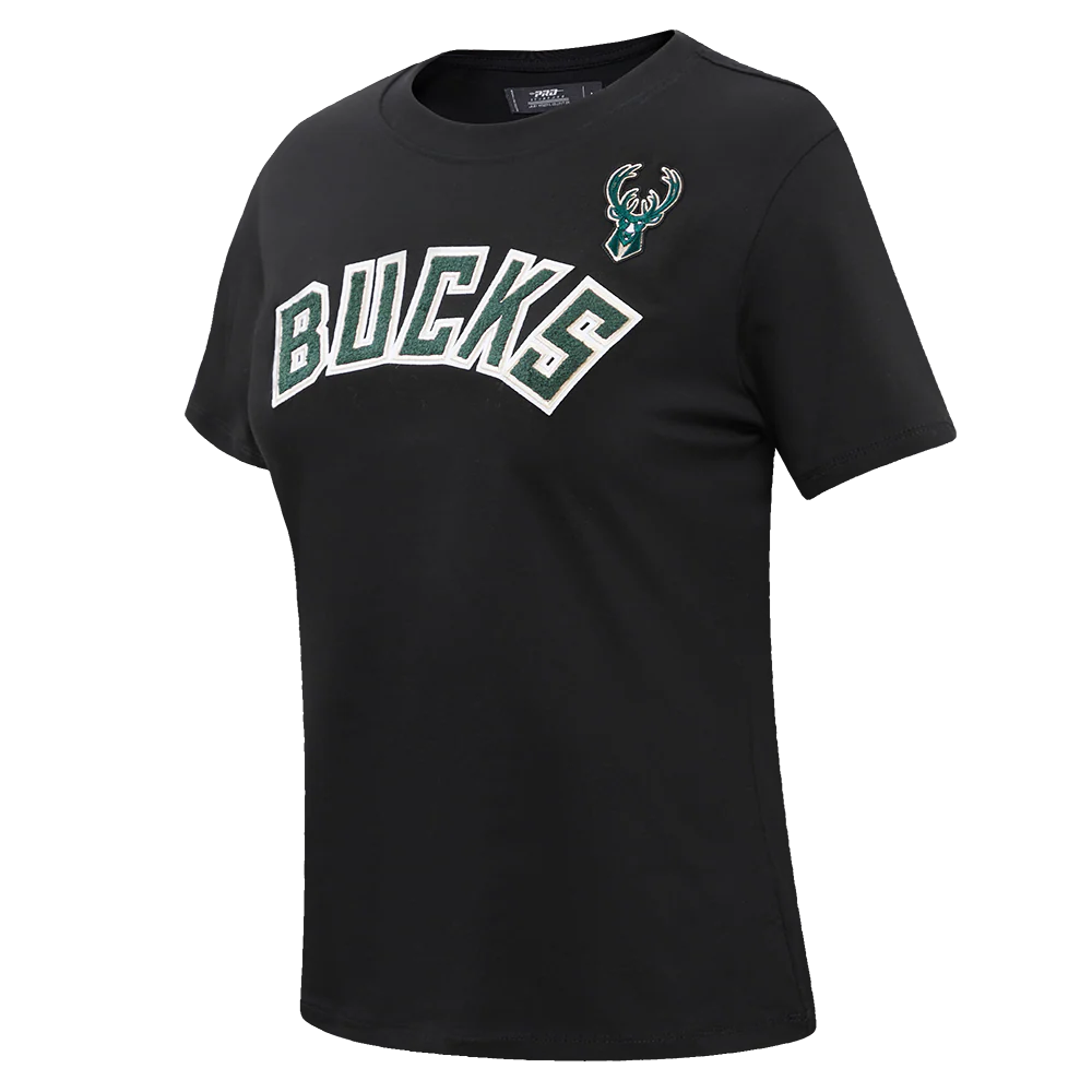 NBA MILWAUKEE BUCKS CLASSIC SHORT SLEEVE WOMEN'S SLIM FIT TEE (BLACK) - Image 2