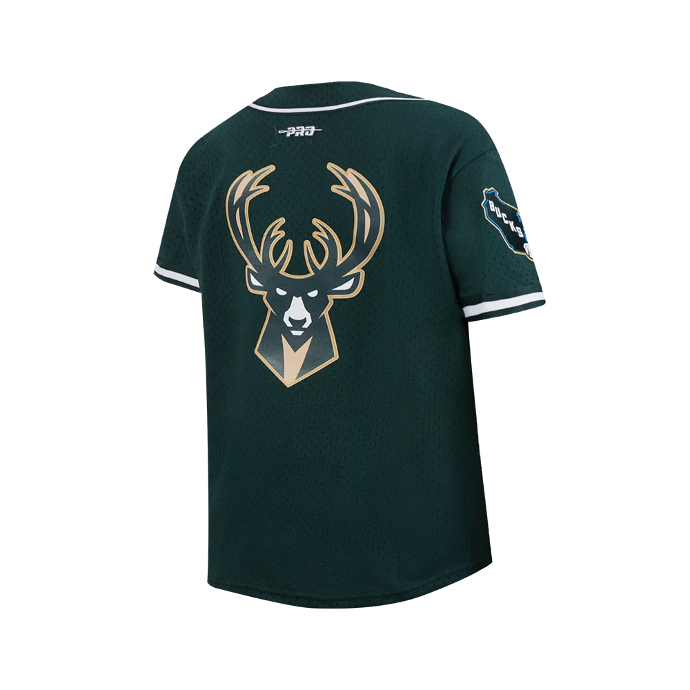 MILWAUKEE BUCKS CLASSIC BIG BOY'S MESH BUTTON DOWN SHIRT (FOREST GREEN) - Image 4