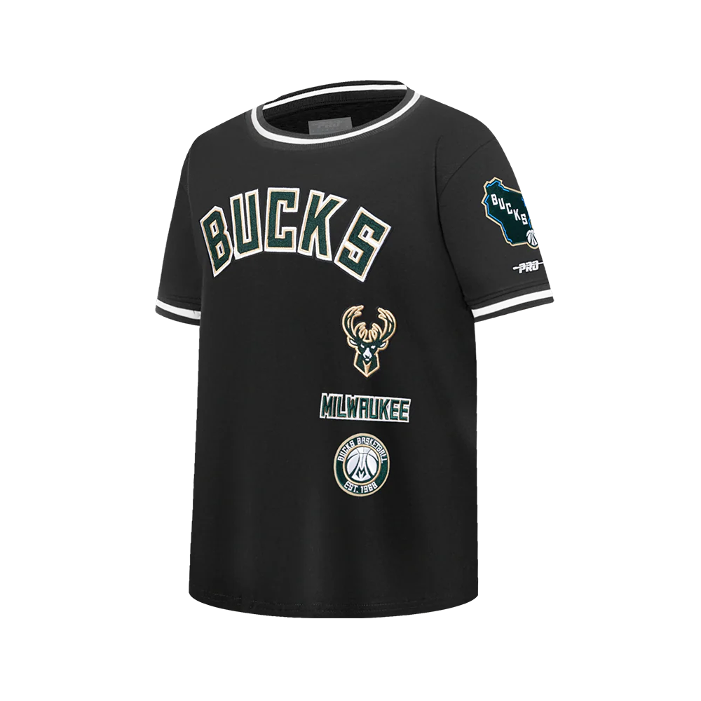 NBA MILWAUKEE BUCKS RETRO CLASSIC BIG BOY'S SS STRIPED RIB TEE (BLACK) - Image 2