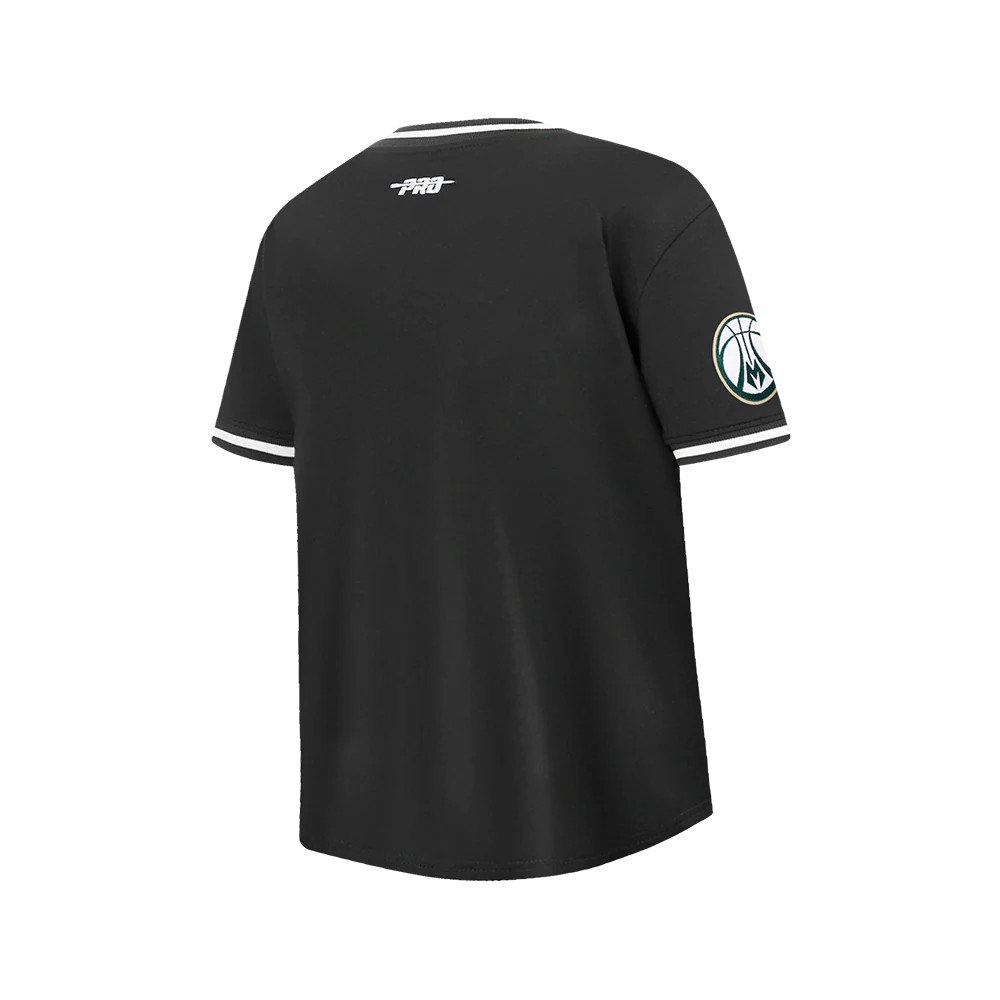 NBA MILWAUKEE BUCKS RETRO CLASSIC BIG BOY'S SS STRIPED RIB TEE (BLACK) - Image 4