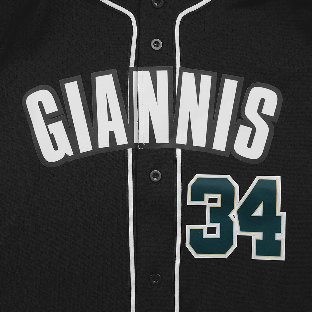 NBA MILWAUKEE BUCKS GIANNIS ANTETOKOUNMPO #34 CLASSIC PNN BIG BOY'S MESH BUTTON DOWN SHIRT (BLACK) - Image 8