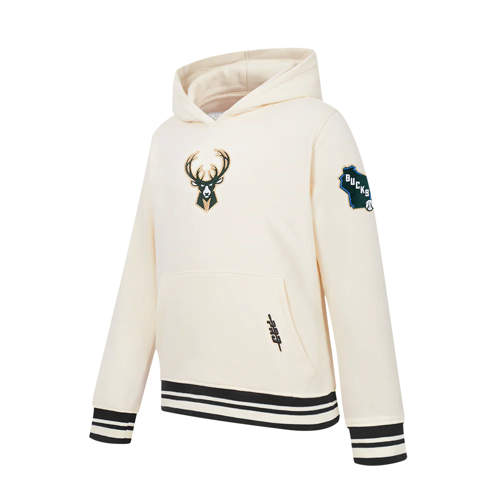 NBA MILWAUKEE BUCKS RETRO CLASSIC BIG BOY'S RIB FLC PO HOODIE (EGGSHELL/ BLACK) - Image 2