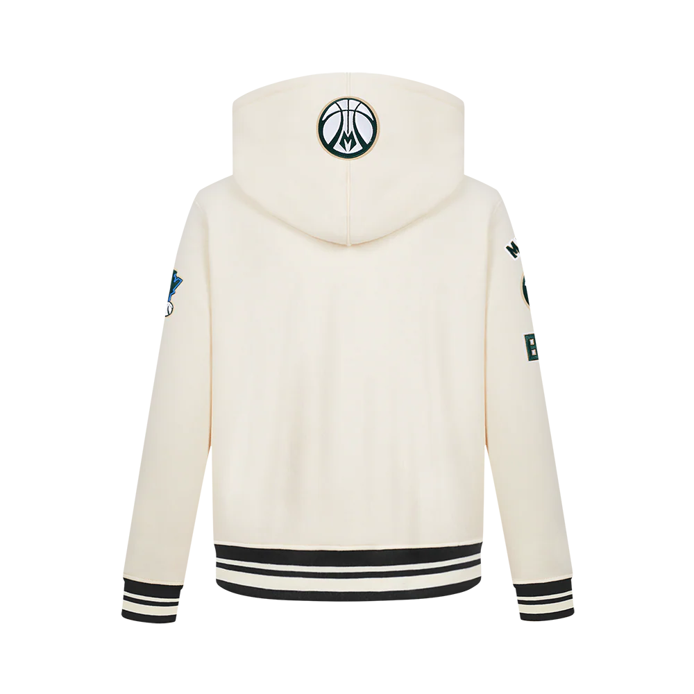 NBA MILWAUKEE BUCKS RETRO CLASSIC BIG BOY'S RIB FLC PO HOODIE (EGGSHELL/ BLACK) - Image 3